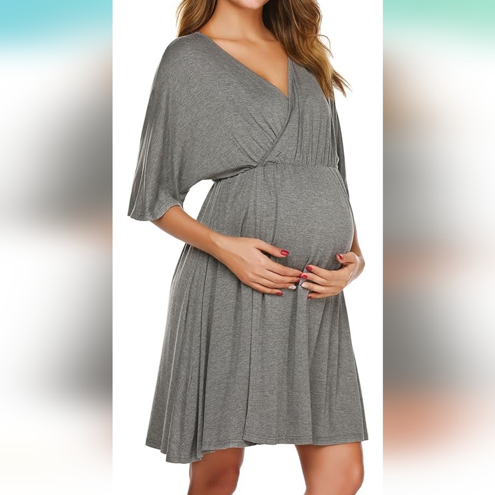 Women's Maternity/Labor/Delivery/Nursing Nightgown Plus Size - XXL Grey